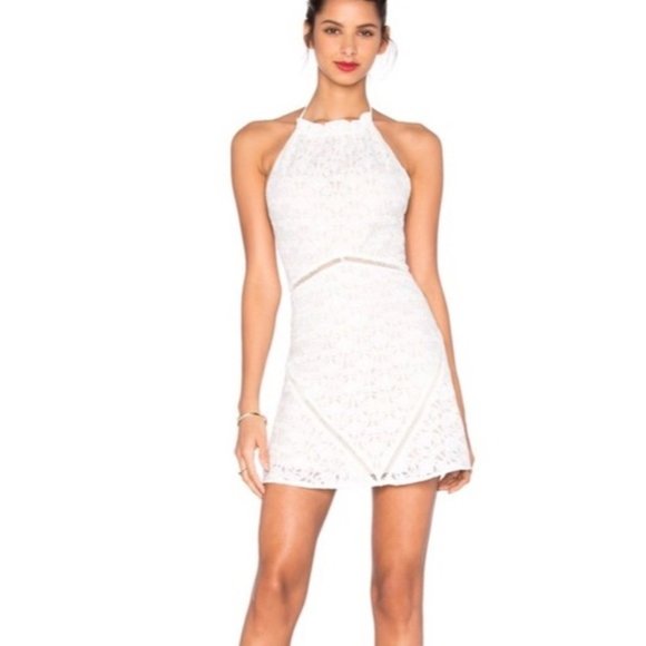 J. O. A. Dresses & Skirts - Revolve J.O.A. Lace Overlay Halter Mini Dress white size medium NWT